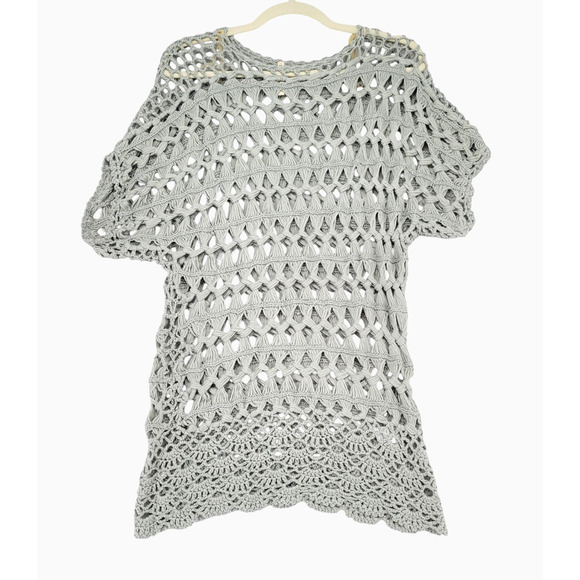 POL Crochet Tunic Top Small – Boho‎ Knit Open Weave Gray Beachy NEW - Picture 1 of 8